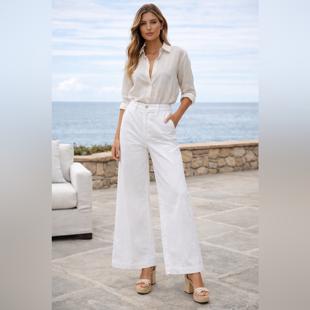 Toccin White Wide Leg Pants Size 4 High Waisted Minimalist Chic